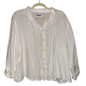FLAX By Jeanne Engelhart Button Down White Linen Shirt Top Size Large